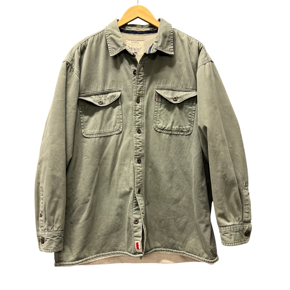 Levi's Shirt Jacket Mens XL Sherpa Lined Olive Green Workwear Shacket‎ Classic